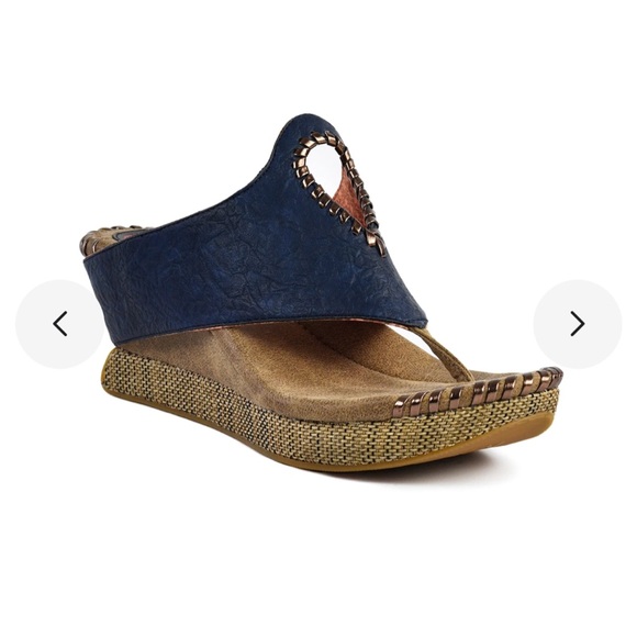 Modzori Lucia wedge reversible sandals in Navy/orange pattern. Never worn. - Picture 6 of 6